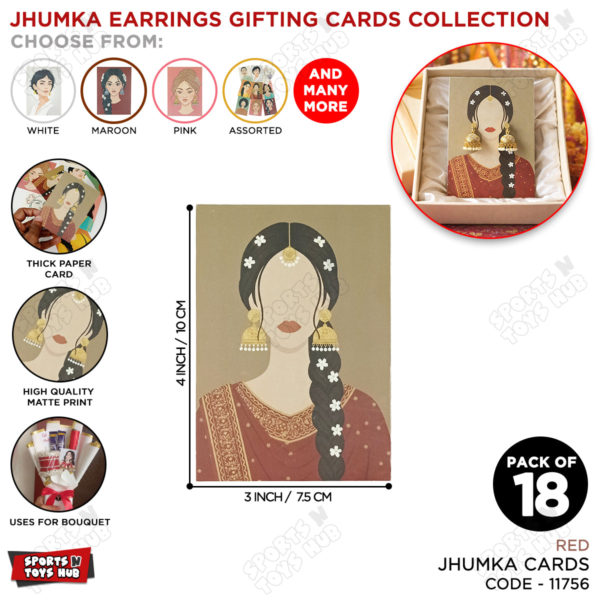 Desi Bridal Portrait Jhumka Display Card – Matte Finish Jewelry Presentation Card for Wedding & Engagement