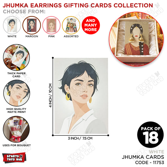 Elegant White Theme Jhumka Earrings Gifting Card – Thick Matte Print Jewelry Display Card for Bouquets, Wedding & Festive Gift Packaging