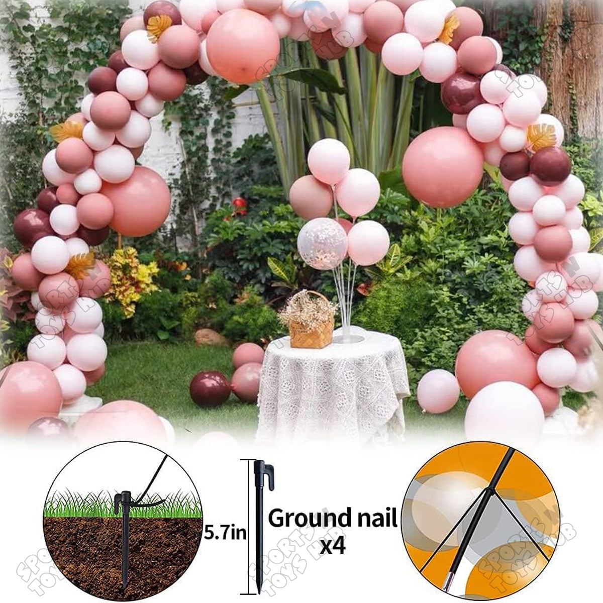 Jumbo Metal Balloon Arch Stand Kit – 9 FT / 108 Inch Heavy-Duty Balloon Garland Frame with PVC Bases, Water Bags, Fiberglass Poles, Balloon Clamps & Knotters for Birthday, Wedding, Baby Shower & Event Decor
