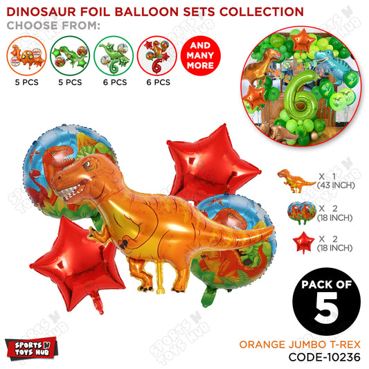 Dino Pack Of 5 Foil Balloon Set