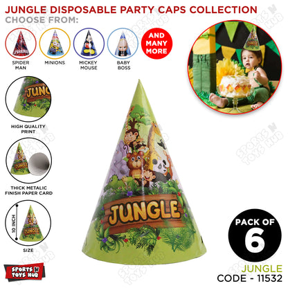 Jungle Safari Cartoons Characters Caps - 6 Pcs