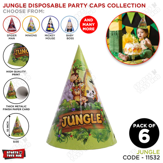 Jungle Safari Cartoons Characters Caps - 6 Pcs