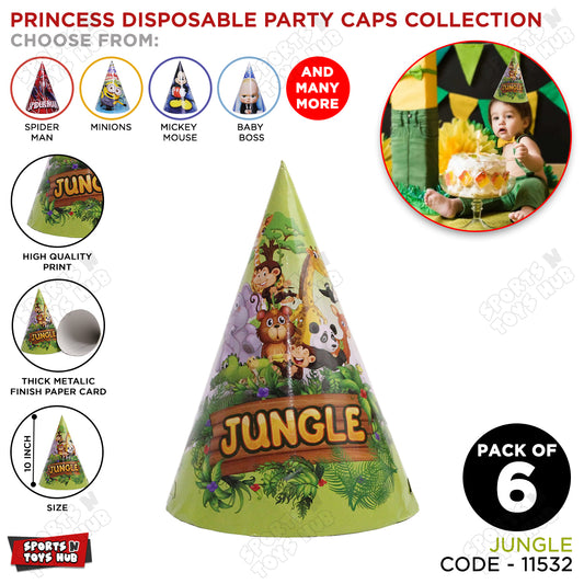 Jungle Safari Cartoons Characters Caps - 6 Pcs