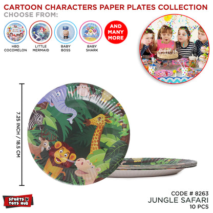 Printed Cartoon Character Jungle Safari Disposable Plates - Pack Of 10