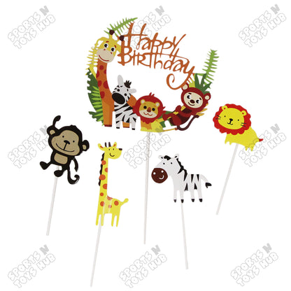 Cartoon Characters HBD Jungle Safari Cake Topper - 5 Pcs