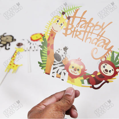 Cartoon Characters HBD Jungle Safari Cake Topper - 5 Pcs