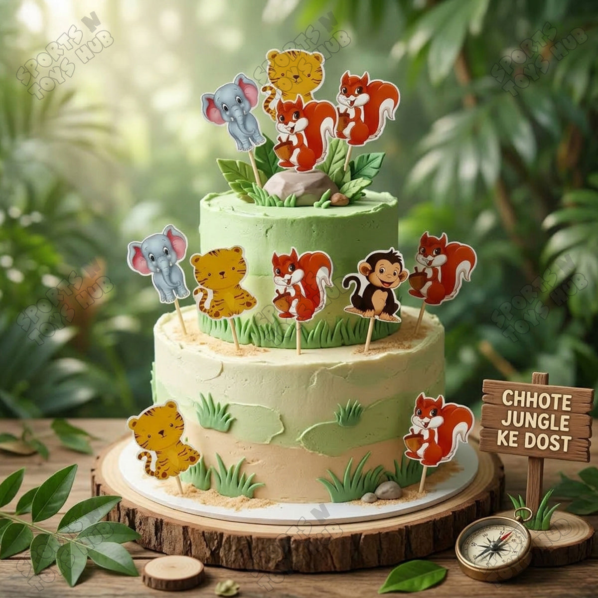 Cartoon Characters HBD Jungle Safari Cup Cake Topper - 12 Pcs