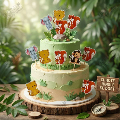 Cartoon Characters HBD Jungle Safari Cup Cake Topper - 12 Pcs