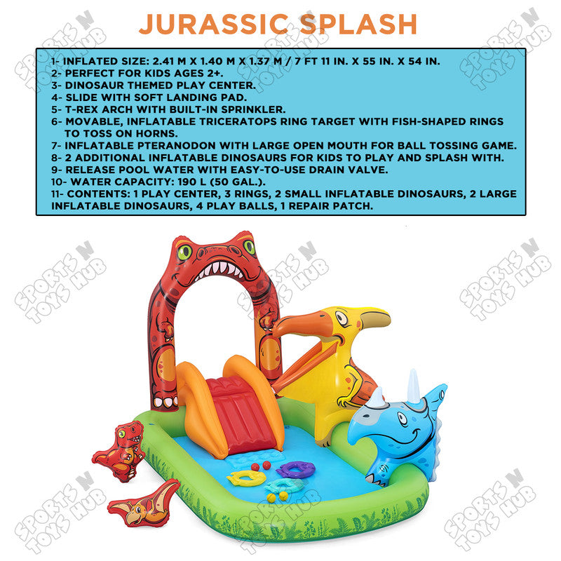 Bestway Jurassic Splash Kids Inflatable Water Play Center & Pool 7 FT x 4.5 FT x 54 IN - 53160