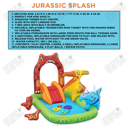 Bestway Jurassic Splash Kids Inflatable Water Play Center & Pool 7 FT x 4.5 FT x 54 IN - 53160