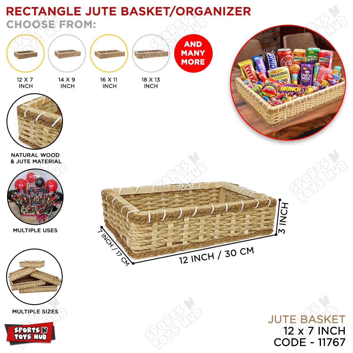Jute Rope Knitted Rectangle Shape Wooden Basket Collection
