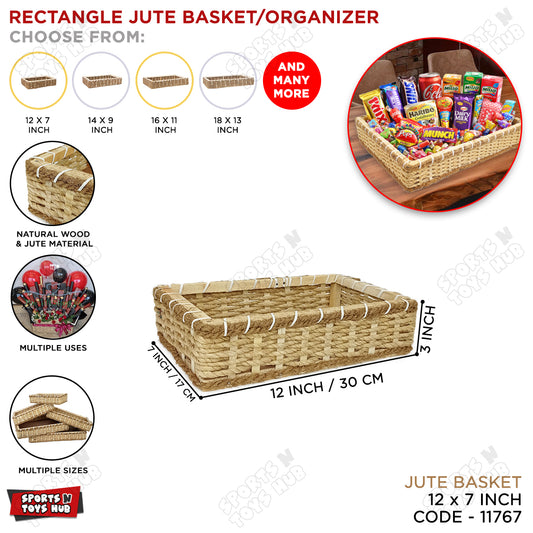 Jute Rope Knitted Rectangle Shape Wooden Basket Collection
