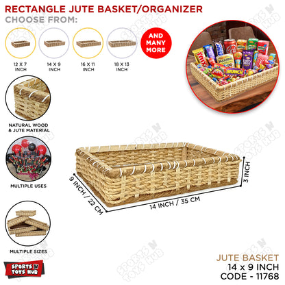 Jute Rope Knitted Rectangle Shape Wooden Basket Collection