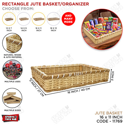 Jute Rope Knitted Rectangle Shape Wooden Basket Collection