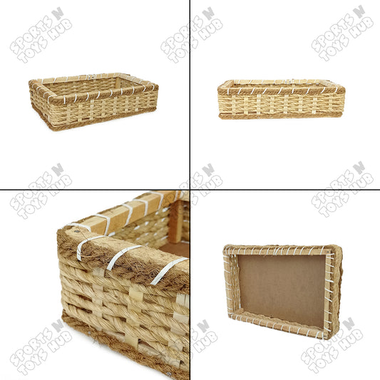 Jute Rope Knitted Rectangle Shape Wooden Basket Collection