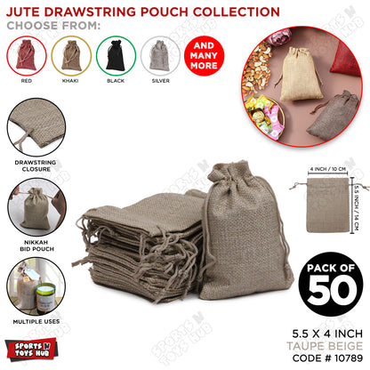 Jute Drawstring Pouches - Multi-purpose Pounch For Gift Packing, Nikkah Bid - Pack of 50