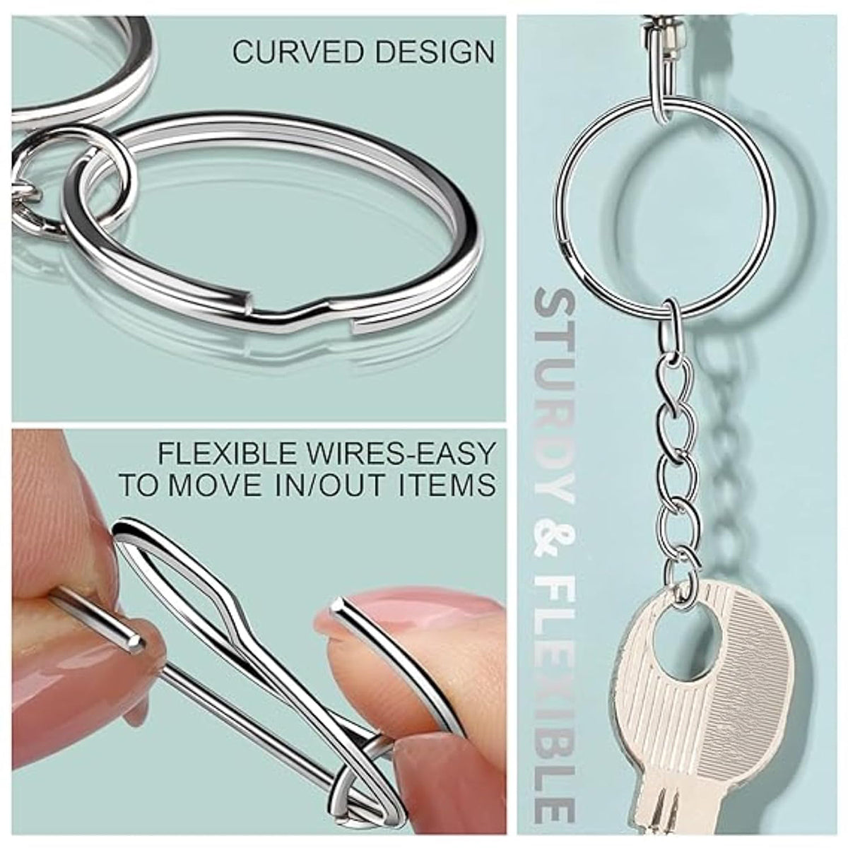 Silver Chrome Flat Key Rings with Triangle Jump Ring – Heavy Duty Metal Split Keychain Rings for DIY Crafts, Art Projects, Jewelry Making, Keychain Making, Bag Charms & Handmade Accessories