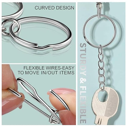 Silver Chrome Flat Key Rings with Triangle Jump Ring – Heavy Duty Metal Split Keychain Rings for DIY Crafts, Art Projects, Jewelry Making, Keychain Making, Bag Charms & Handmade Accessories