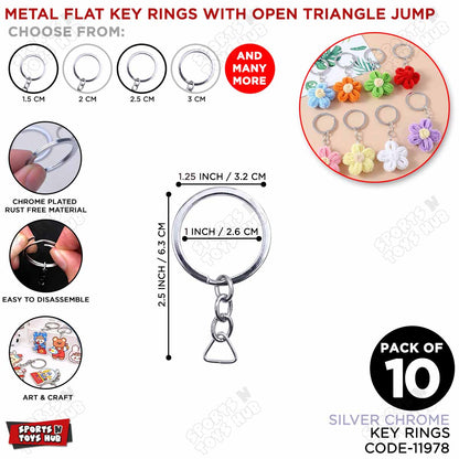 Silver Chrome Flat Key Rings with Triangle Jump Ring – Heavy Duty Metal Split Keychain Rings for DIY Crafts, Art Projects, Jewelry Making, Keychain Making, Bag Charms & Handmade Accessories