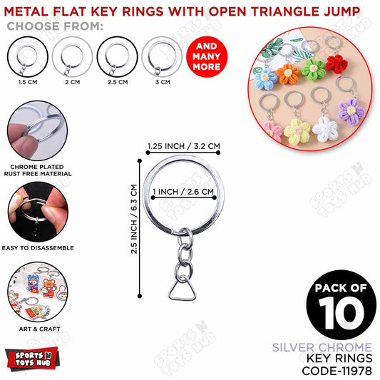 Silver Chrome Flat Key Rings with Triangle Jump Ring – Heavy Duty Metal Split Keychain Rings for DIY Crafts, Art Projects, Jewelry Making, Keychain Making, Bag Charms & Handmade Accessories