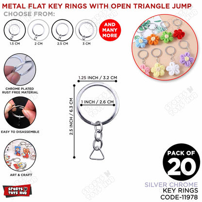 Silver Chrome Flat Key Rings with Triangle Jump Ring – Heavy Duty Metal Split Keychain Rings for DIY Crafts, Art Projects, Jewelry Making, Keychain Making, Bag Charms & Handmade Accessories