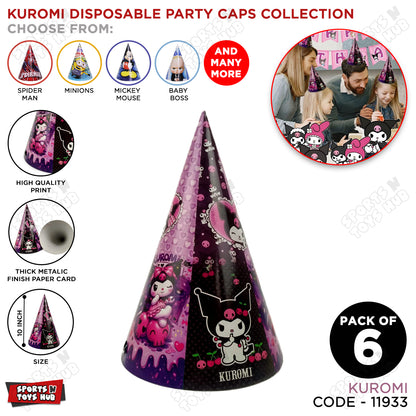 6 Pcs Happy Birthday Kuromi Character Printed Caps