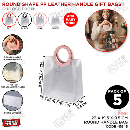 23 × 19.5 × 9.5 CM Frosted PP Gift Bag with Round Leather Handle – Reusable Translucent Shopping & Packaging Bag for Gifts, Boutique Products, Party Favors, Wedding Events & Gift Wrapping