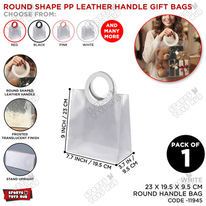 23 × 19.5 × 9.5 CM Frosted PP Gift Bag with Round Leather Handle – Reusable Translucent Shopping & Packaging Bag for Gifts, Boutique Products, Party Favors, Wedding Events & Gift Wrapping