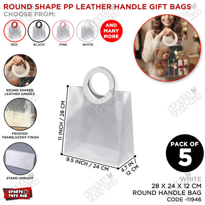28 × 24 × 12 CM Frosted PP Gift Bag with Round Leather Handle – Reusable Translucent Shopping & Packaging Bag for Gifts, Boutique Products, Party Favors, Wedding Events & Gift Wrapping