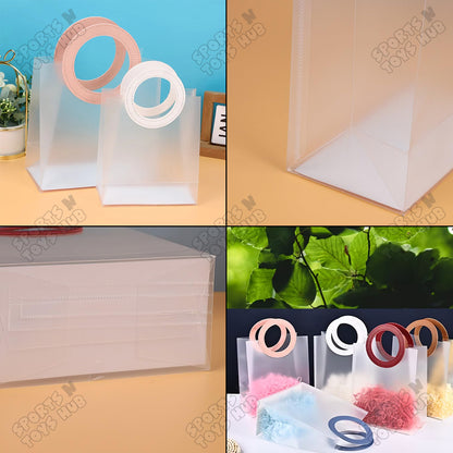 18 x 16 x 8 CM Frosted PP Plastic Gift Bag with Round Leather Handle – Reusable Transparent Shopping & Packaging Bag for Gifts, Party Favors, Boutique Products, Wedding Events, Retail Packaging & Gift Wrapping
