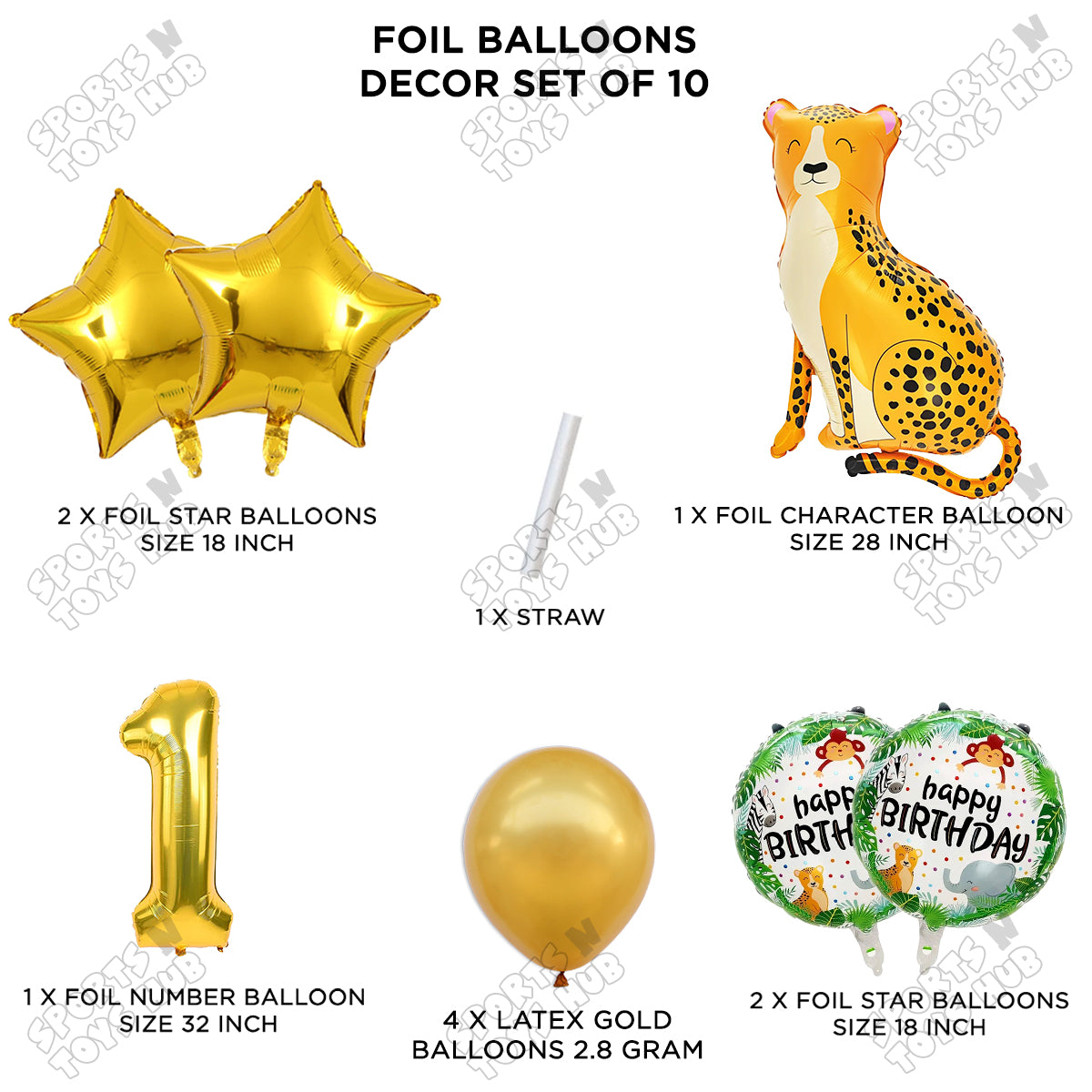 Jungle Safari Leopard Pack Of 10 Foil Balloon Set