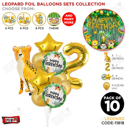 Jungle Safari Leopard Pack Of 10 Foil Balloon Set