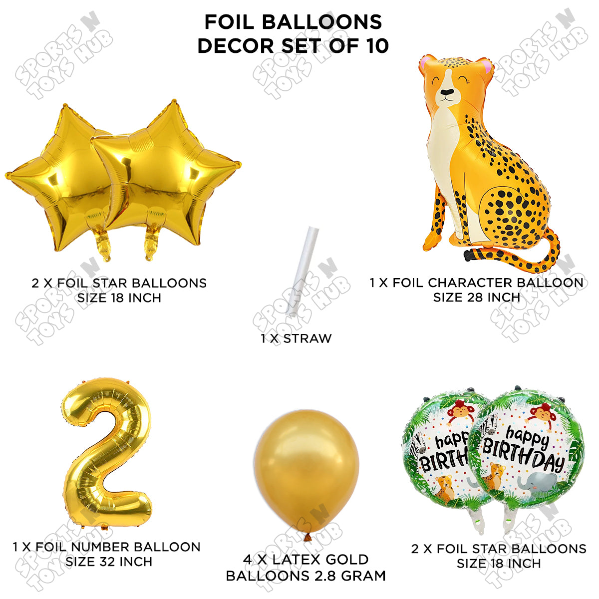 Jungle Safari Leopard Pack Of 10 Foil Balloon Set