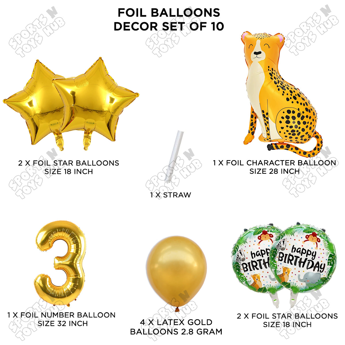Jungle Safari Leopard Pack Of 10 Foil Balloon Set