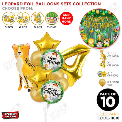Jungle Safari Leopard Pack Of 10 Foil Balloon Set