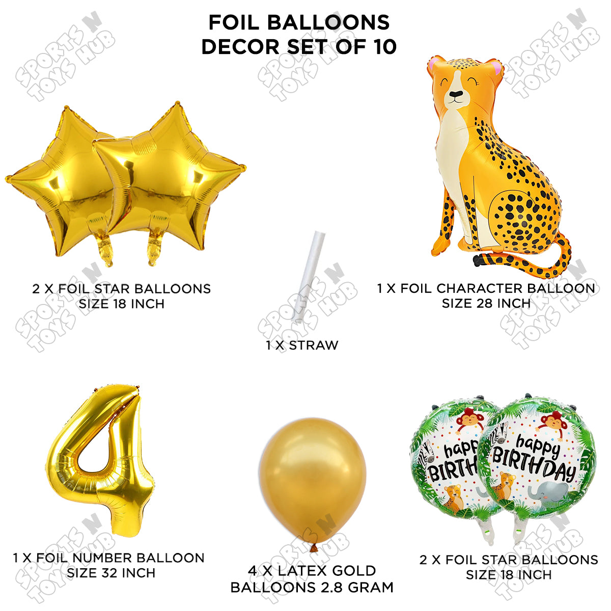Jungle Safari Leopard Pack Of 10 Foil Balloon Set