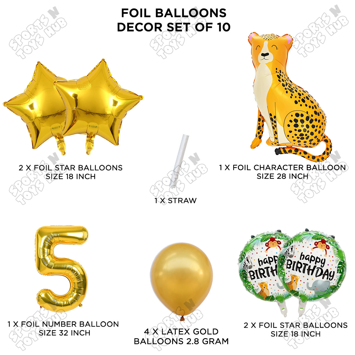 Jungle Safari Leopard Pack Of 10 Foil Balloon Set