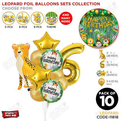 Jungle Safari Leopard Pack Of 10 Foil Balloon Set