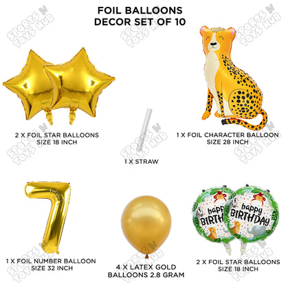 Jungle Safari Leopard Pack Of 10 Foil Balloon Set