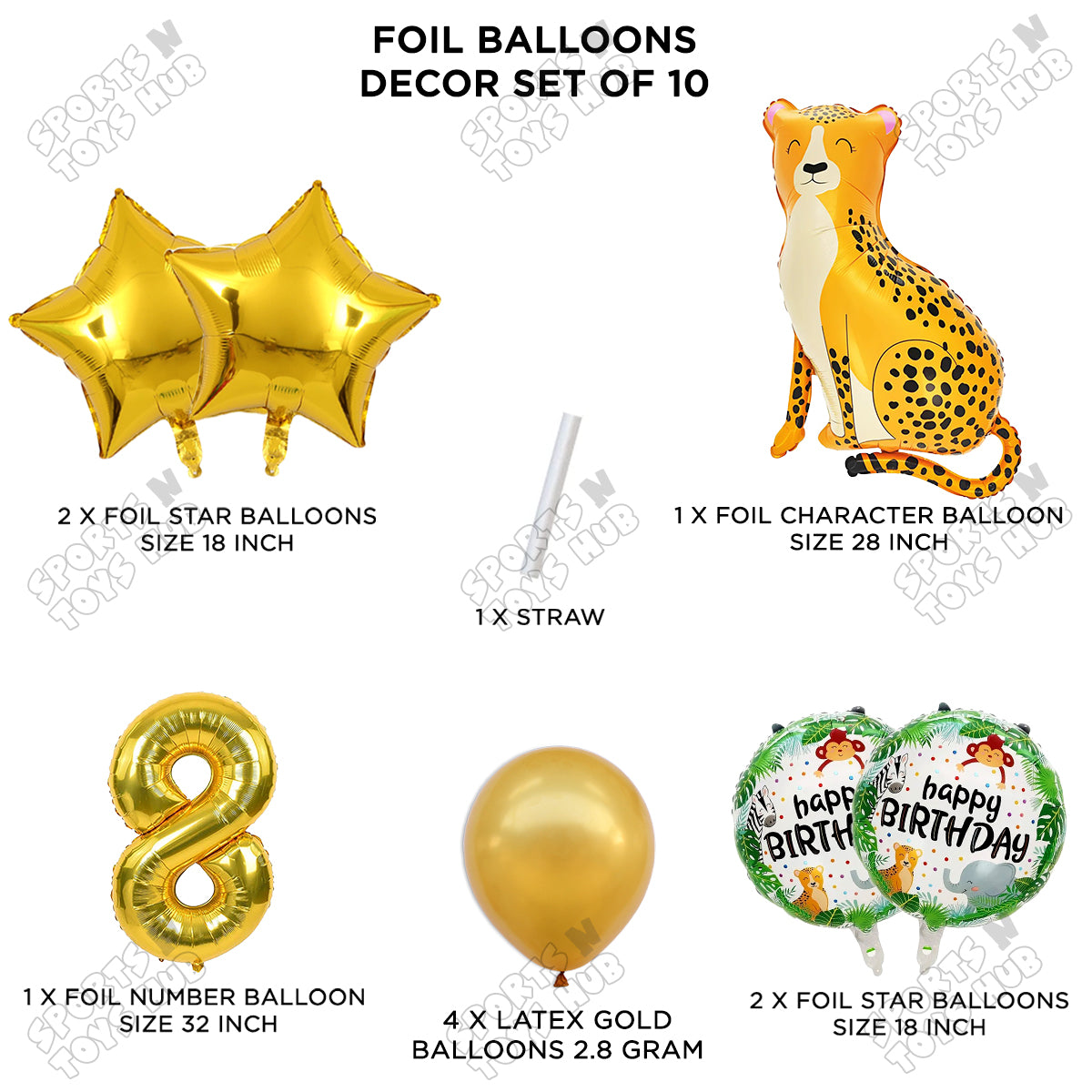 Jungle Safari Leopard Pack Of 10 Foil Balloon Set