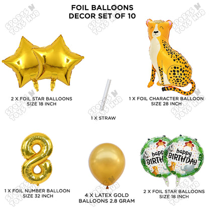 Jungle Safari Leopard Pack Of 10 Foil Balloon Set