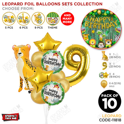 Jungle Safari Leopard Pack Of 10 Foil Balloon Set