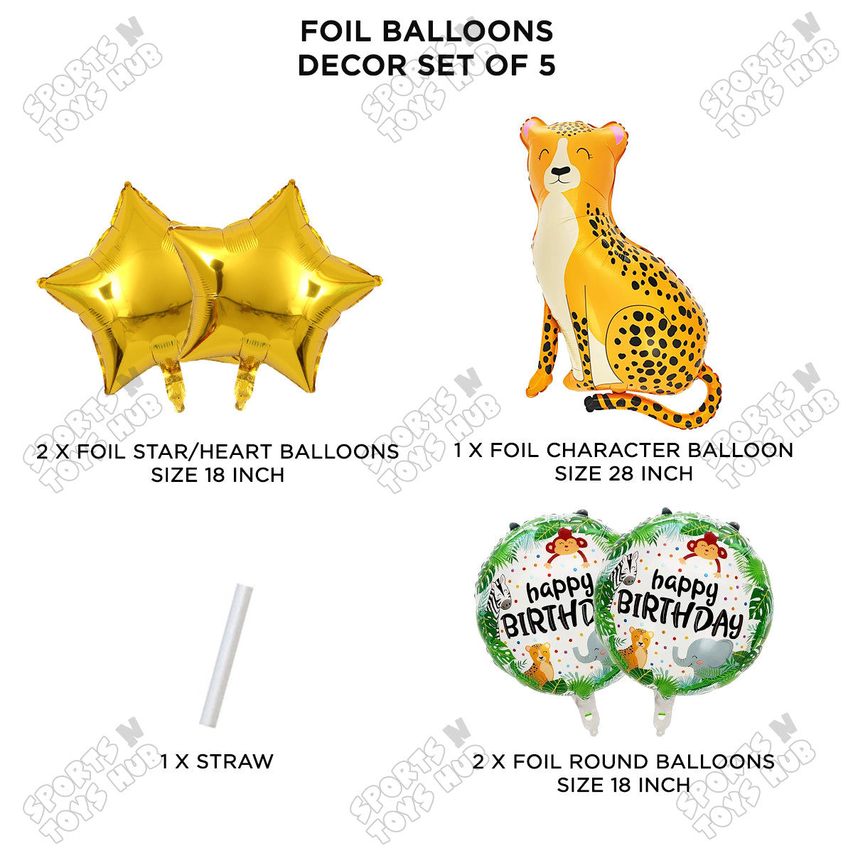 Jungle Safari Leopard Pack Of 5 Foil Balloon Set