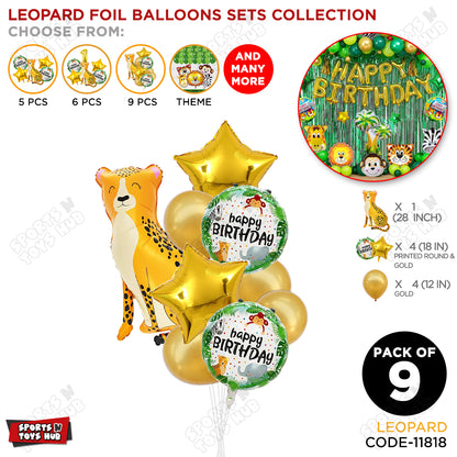 Jungle Safari Leopard Pack Of 9 Foil Balloon Set