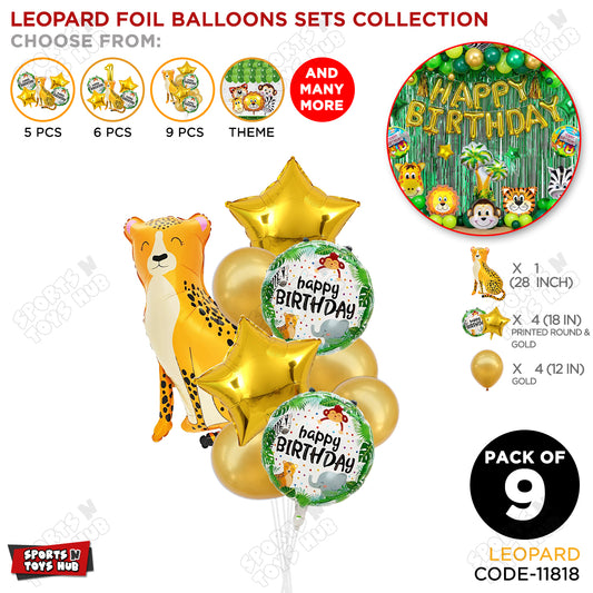 Jungle Safari Leopard Pack Of 9 Foil Balloon Set
