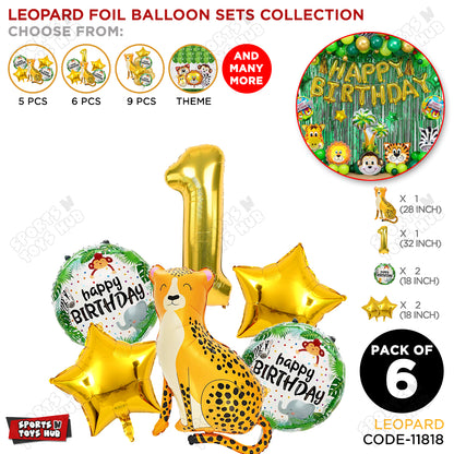 Jungle Safari Leopard Pack Of 6 Foil Balloon Set