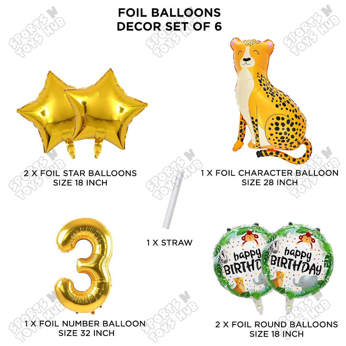 Jungle Safari Leopard Pack Of 6 Foil Balloon Set