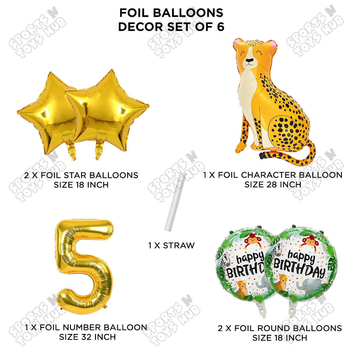 Jungle Safari Leopard Pack Of 6 Foil Balloon Set