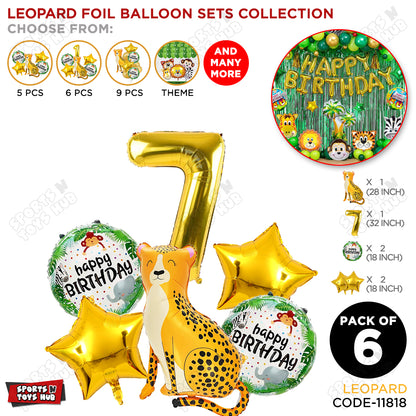 Jungle Safari Leopard Pack Of 6 Foil Balloon Set