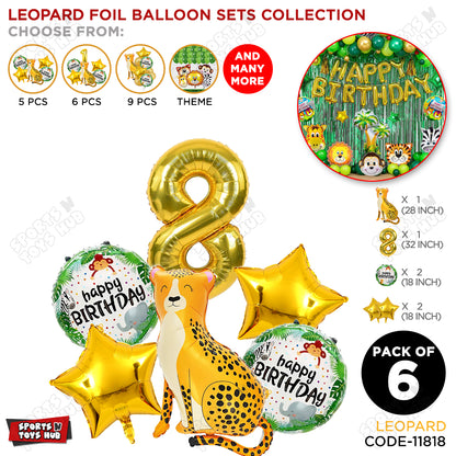 Jungle Safari Leopard Pack Of 6 Foil Balloon Set